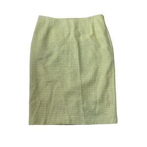 Carmen Marc Valvo Green Tweed Boucle Linen Silk Skirt Button Fringe size 28